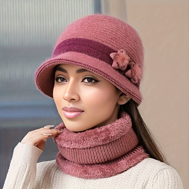 Gestricktes Winterset für Damen mit Mütze, Schal und Handschuhen