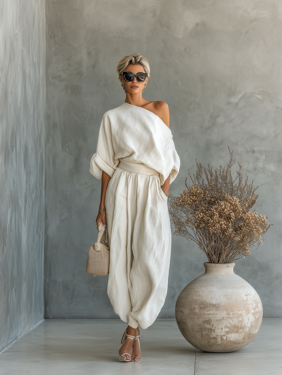 Lisa | Gemütliches Off-Shoulder-Top mit tapered Hosen Ensemble