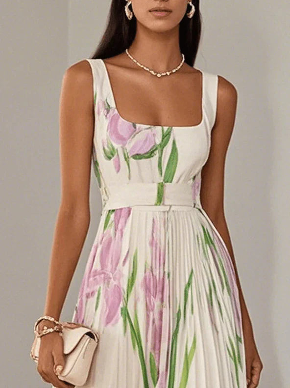 Nina - Damen Langes Floral Faltenkleid