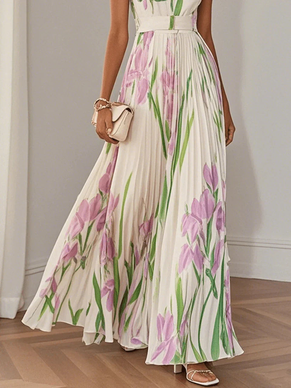 Nina - Damen Langes Floral Faltenkleid