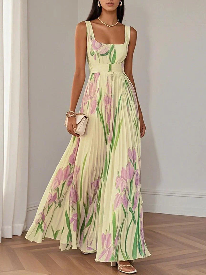 Nina - Damen Langes Floral Faltenkleid