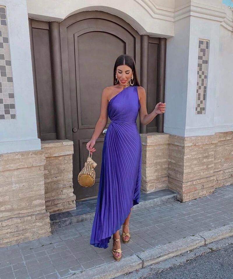 Celeste – Elegantes Midi-Kleid mit einem Schulterträger