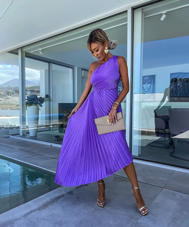 Celeste – Elegantes Midi-Kleid mit einem Schulterträger