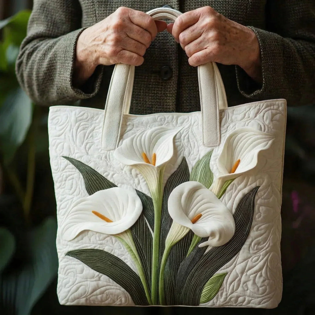 Handgefertigte Matelassé-Tasche - Weiße Arums