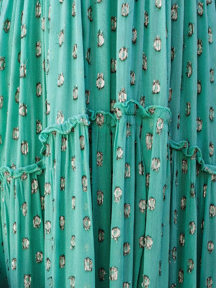 Evi™ Grüne Maxi Kleid Mit V-Ausschnitt Und Sommerlichem Ibiza-Muster