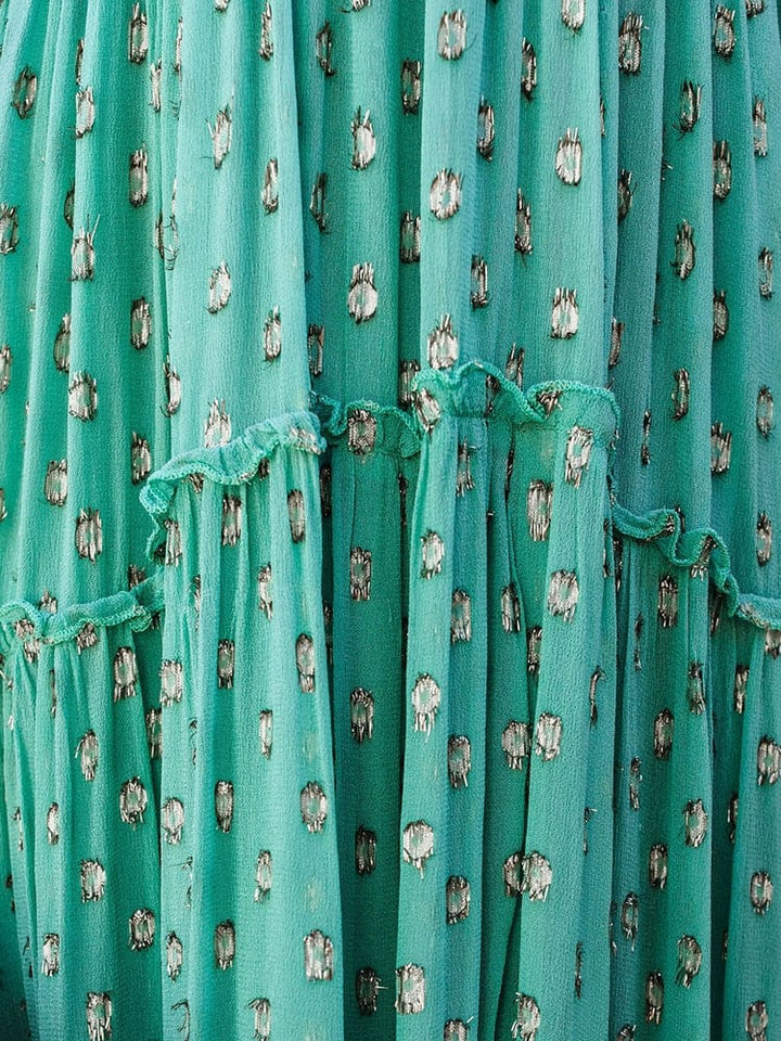 Evi™ Grüne Maxi Kleid Mit V-Ausschnitt Und Sommerlichem Ibiza-Muster
