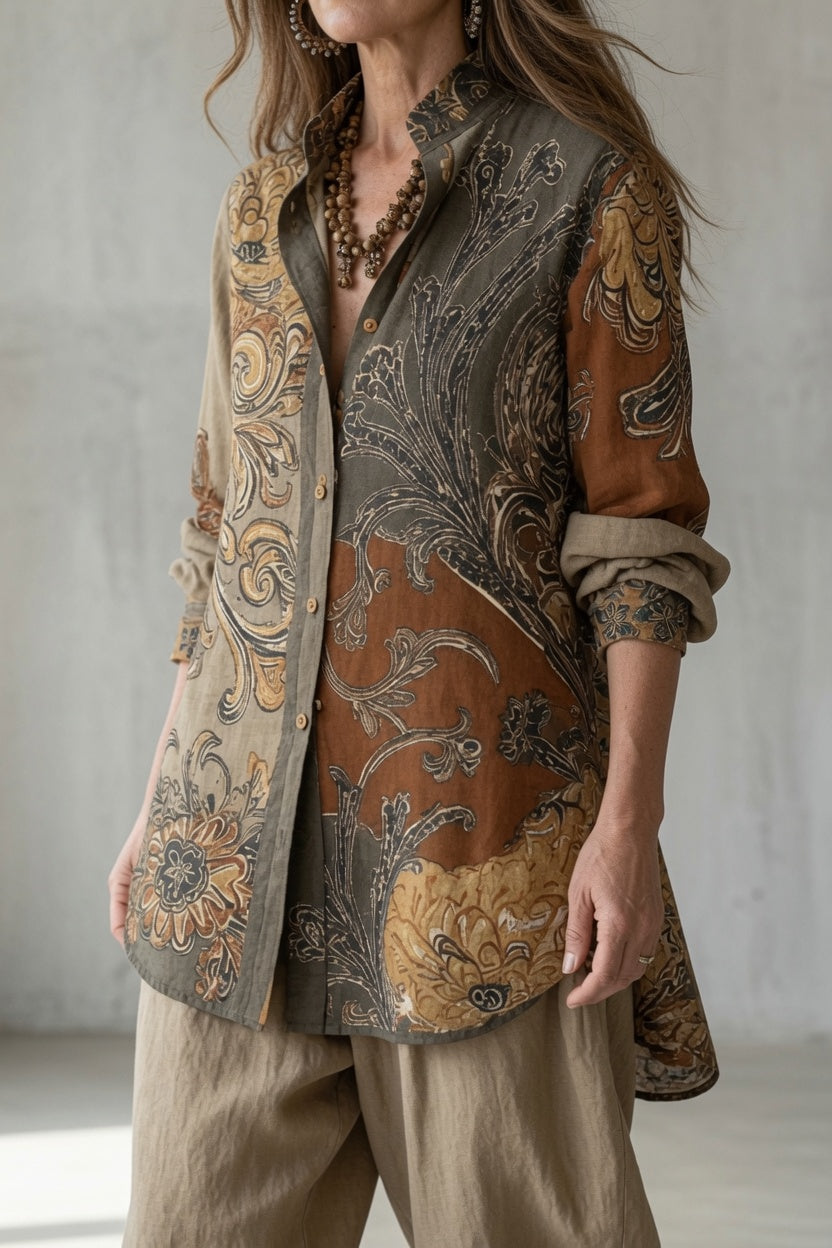 Nina | Women's Floral Long-Sleeve Top & Pants Set with Buttons