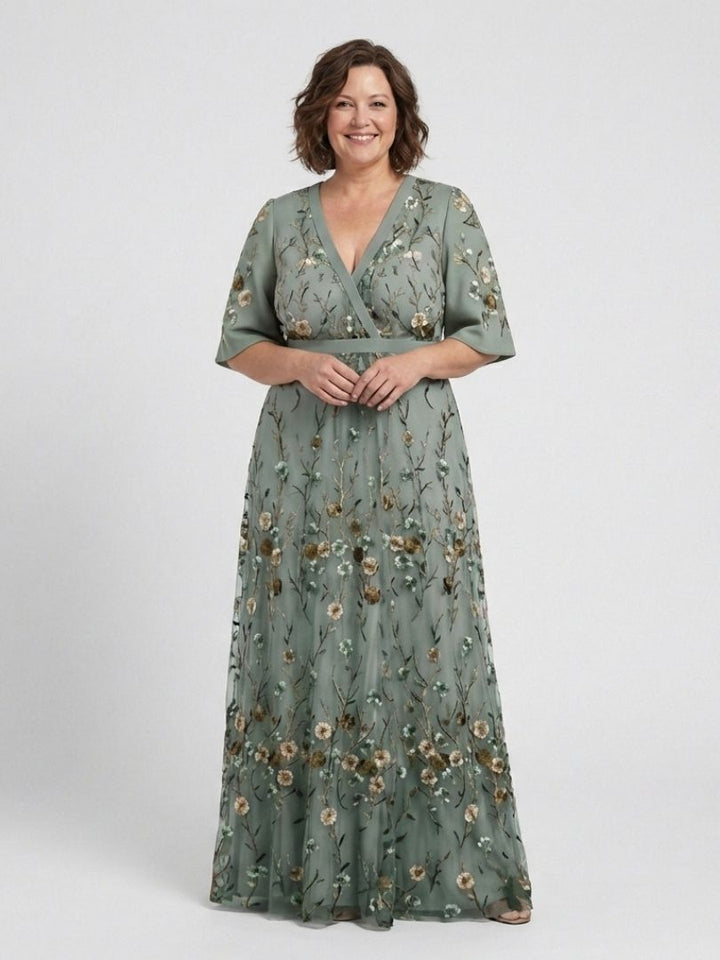Evadne | Besticktes V-Ausschnitt Maxikleid