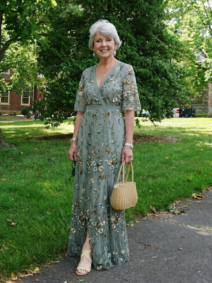 Evadne | Besticktes V-Ausschnitt Maxikleid
