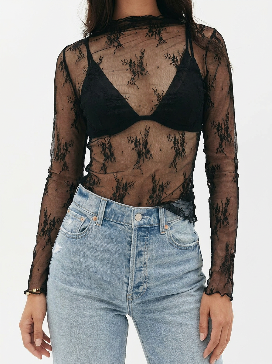 MARYAM™ - Einfarbiger Spitzenoberteil & Jumpsuit Ensemble mit Taschen