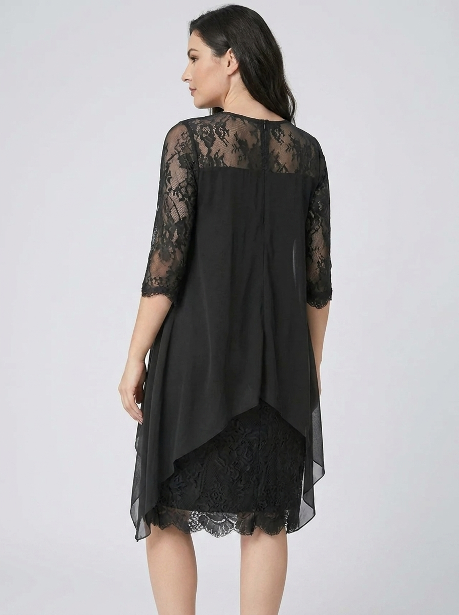 Frauen Rundhals Besticktes Patchwork Kleid