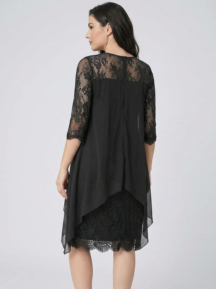 Frauen Rundhals Besticktes Patchwork Kleid