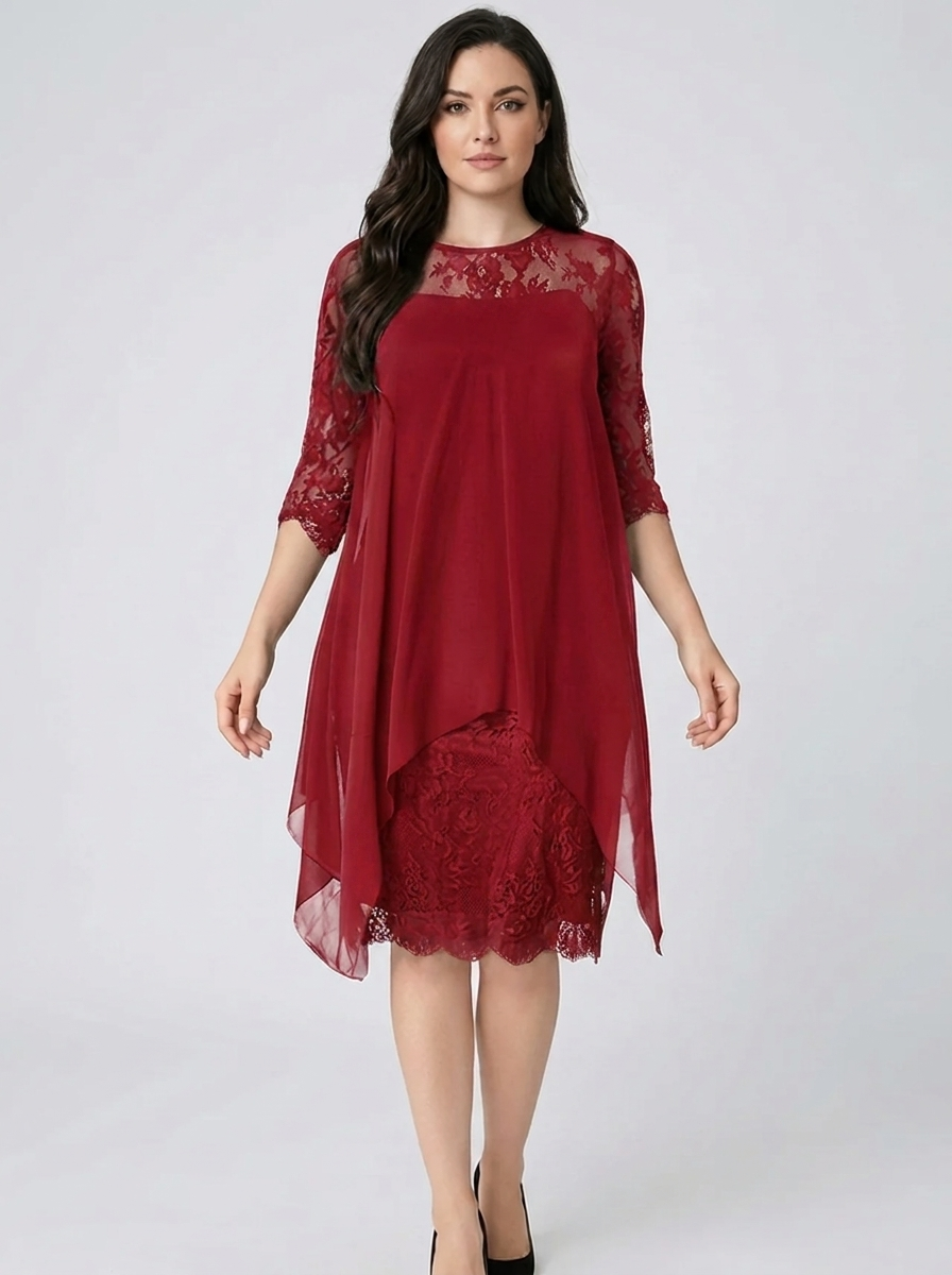Frauen Rundhals Besticktes Patchwork Kleid