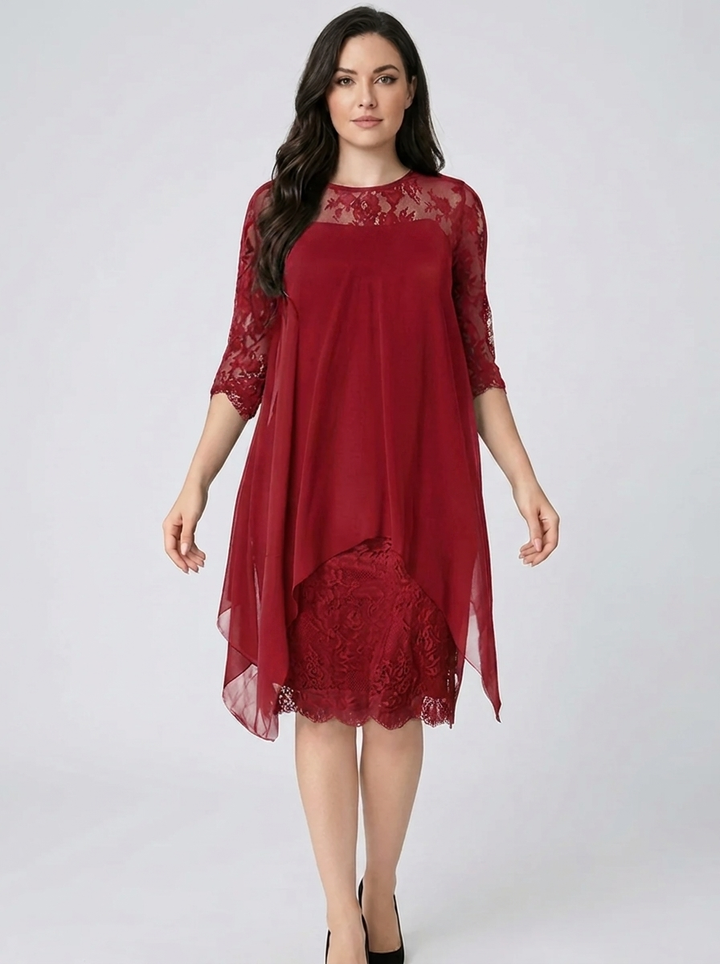 Frauen Rundhals Besticktes Patchwork Kleid