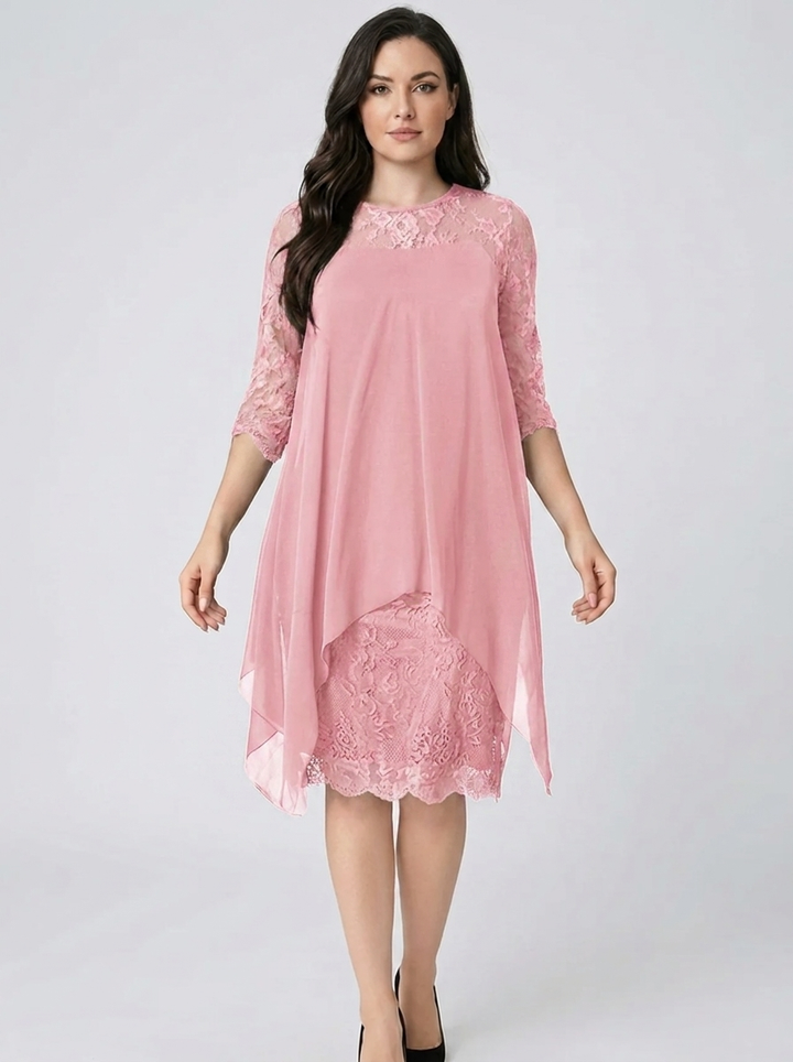 Frauen Rundhals Besticktes Patchwork Kleid