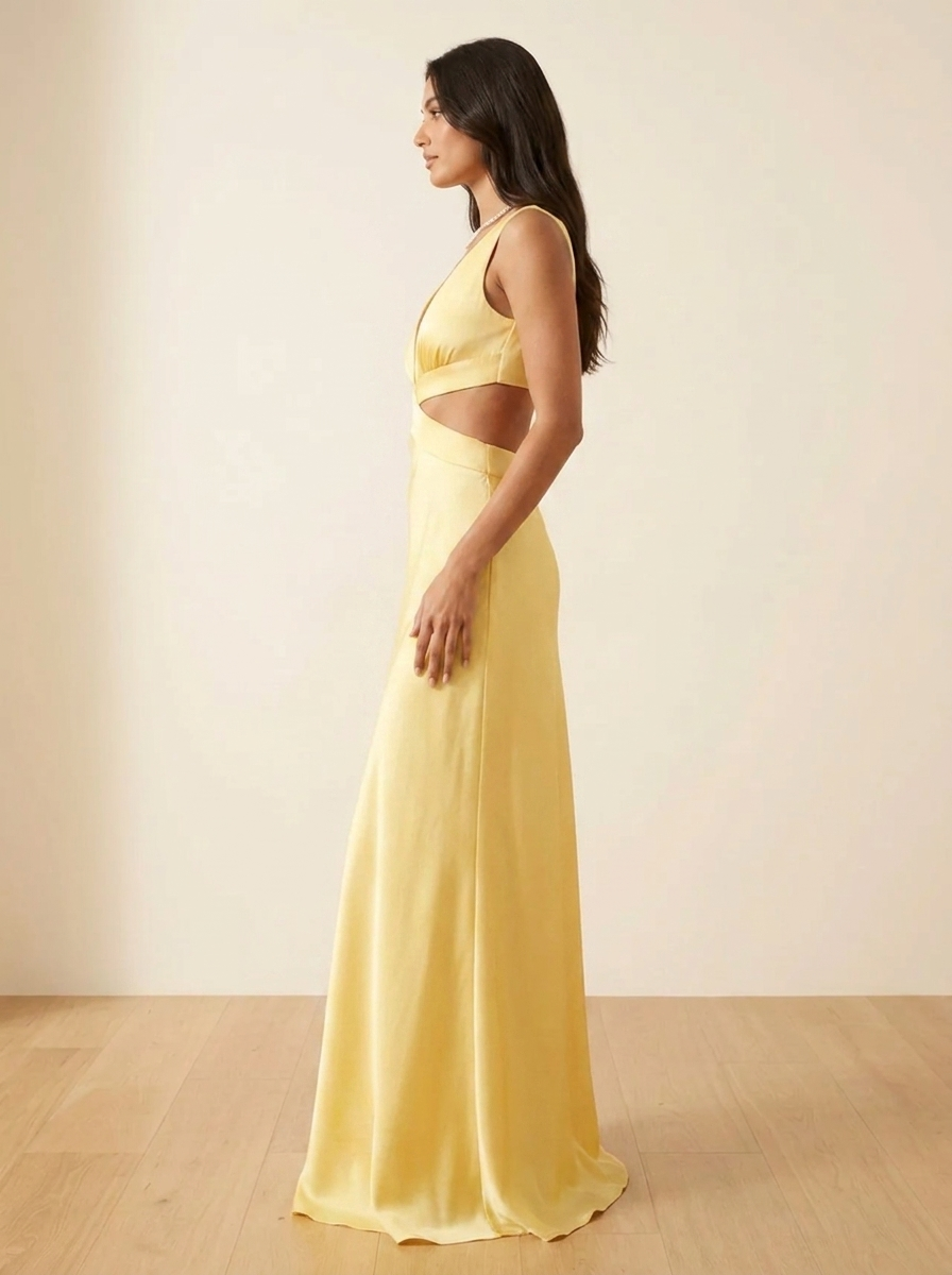 Rosalyn - V-Ausschnitt Satin Schleifen Rückenfreies Maxikleid
