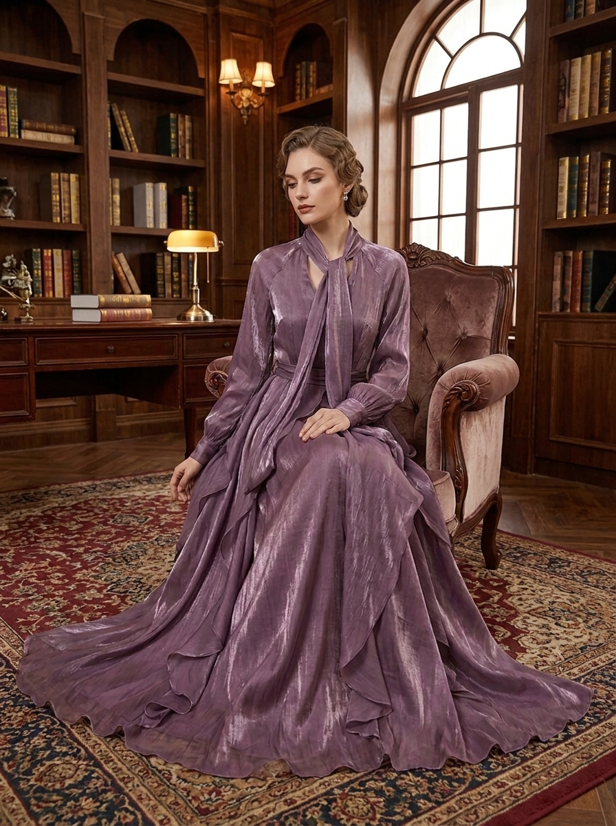 Demetria | Rüschendetail Maxikleid mit Bindeband