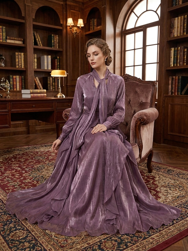 Demetria | Rüschendetail Maxikleid mit Bindeband