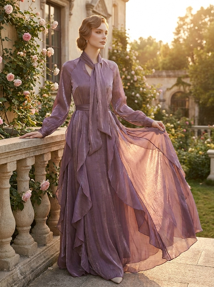 Demetria | Rüschendetail Maxikleid mit Bindeband