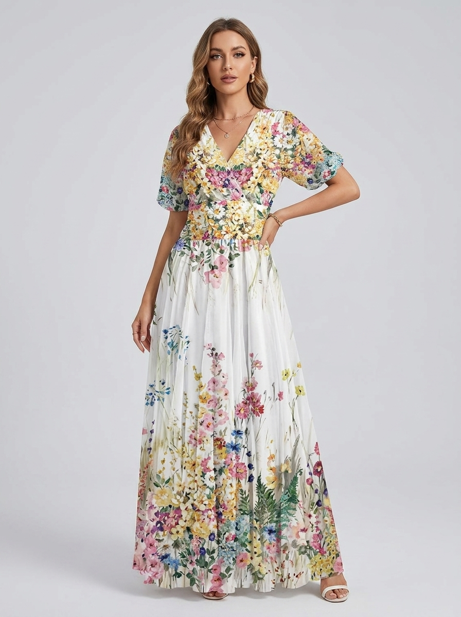 Tanya | Blumen Midi Kleid mit ärmellosem Design