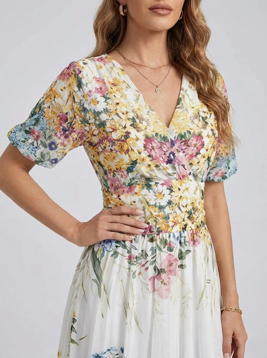 Tanya | Blumen Midi Kleid mit ärmellosem Design
