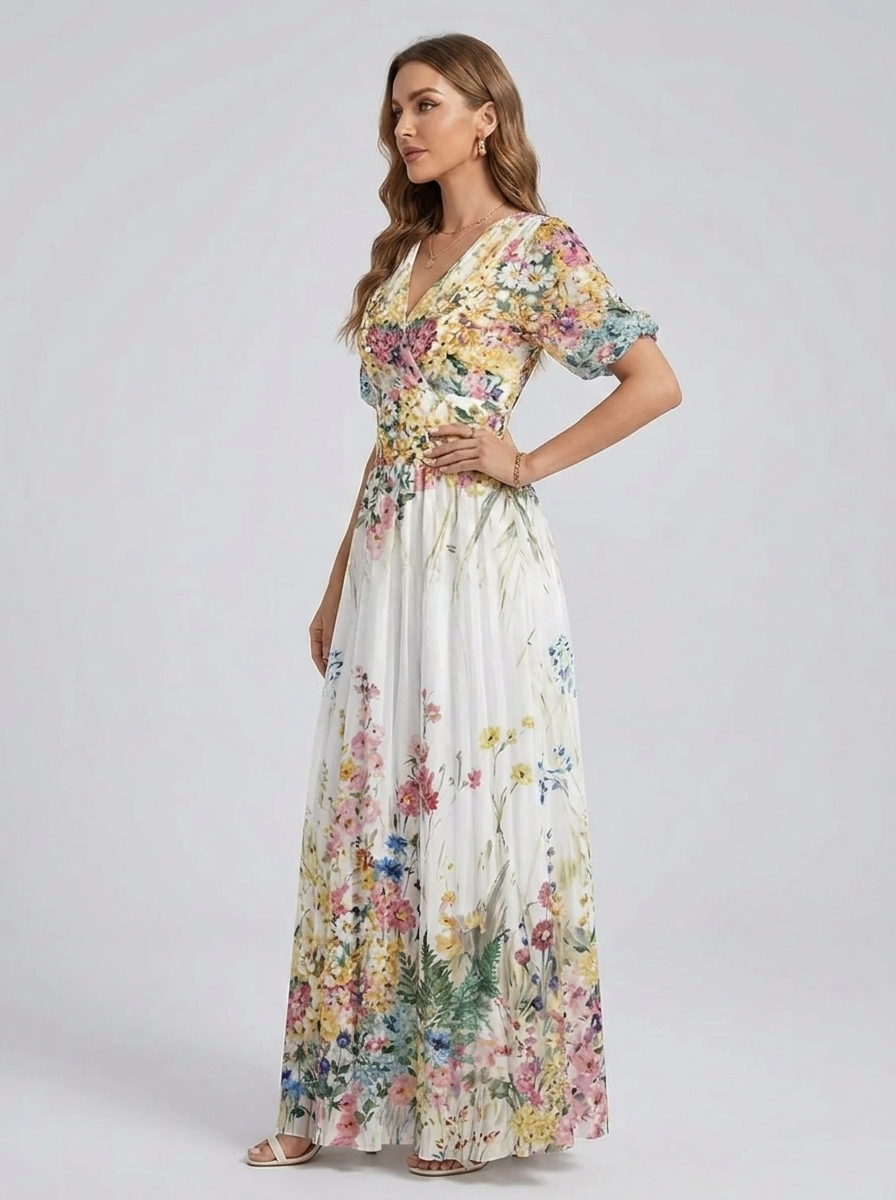 Tanya | Blumen Midi Kleid mit ärmellosem Design