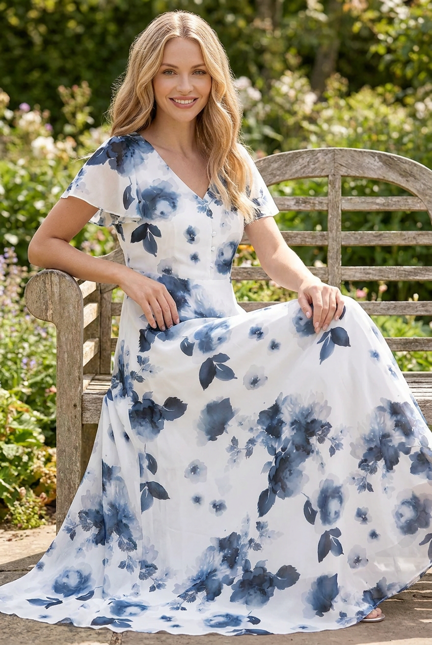 Denise | Midi-Kleid mit floralem Wickelbund