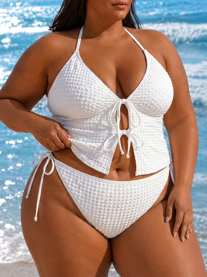 Daisy | Damen-Tankini-Set in Übergröße mit strukturierter Oberfläche und Taschen