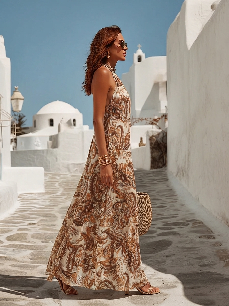 Elegantes Floral Satin Maxikleid für Ihren Urlaub