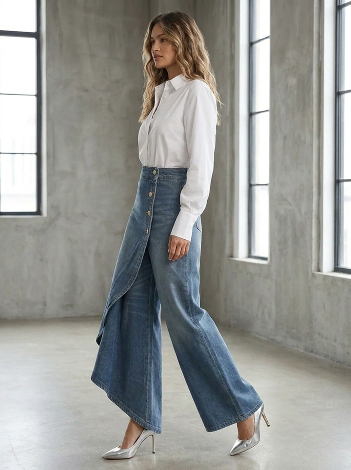Hochtaillierte, lässige, cropped Wide-Leg Jeans für Frauen