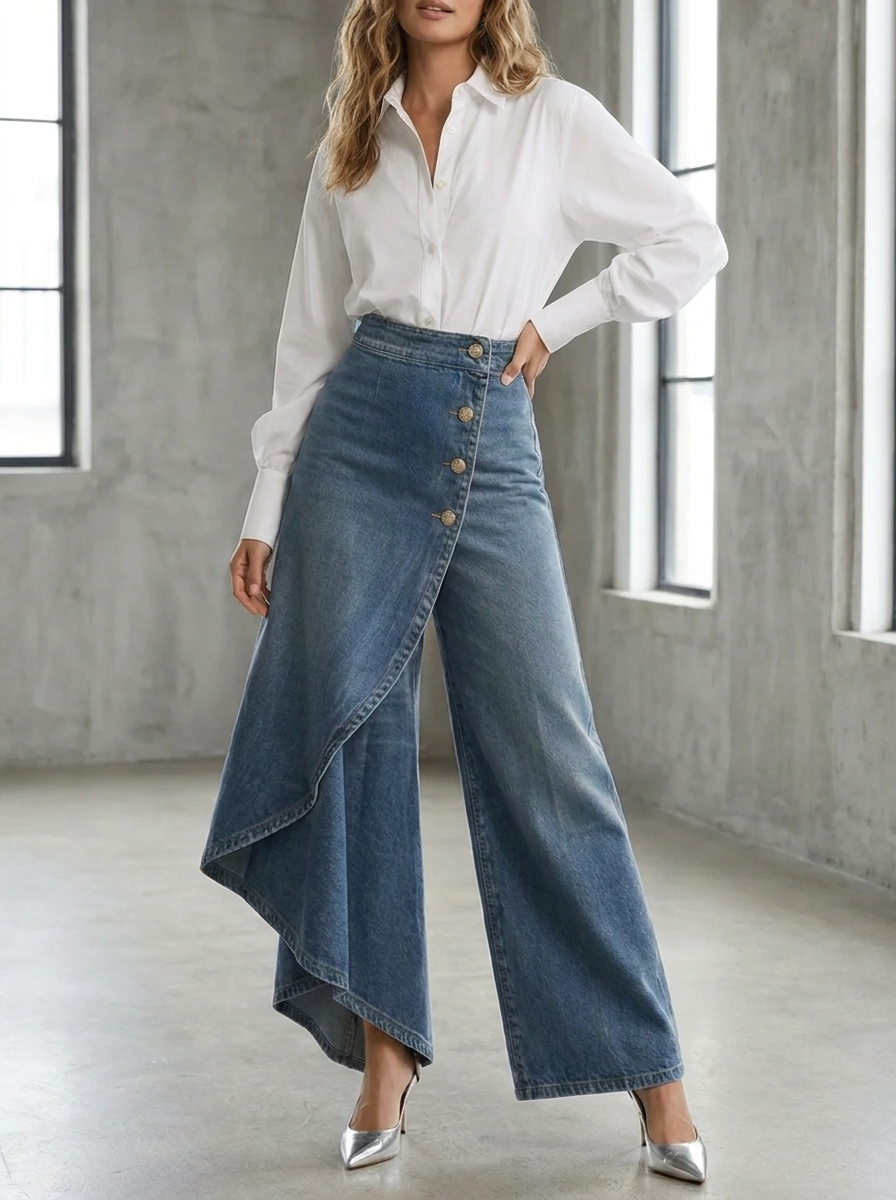 Hochtaillierte, lässige, cropped Wide-Leg Jeans für Frauen