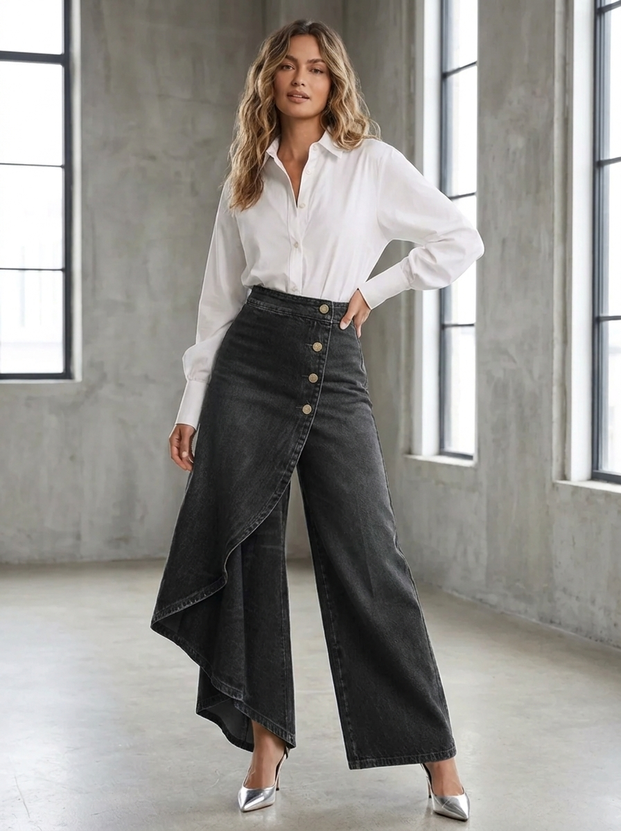 Hochtaillierte, lässige, cropped Wide-Leg Jeans für Frauen