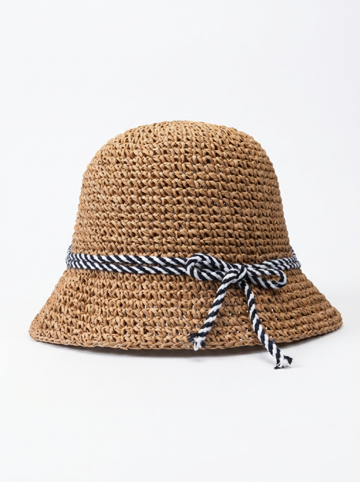 Damen Strohhut mit geflochtenem Design und Kordelzug