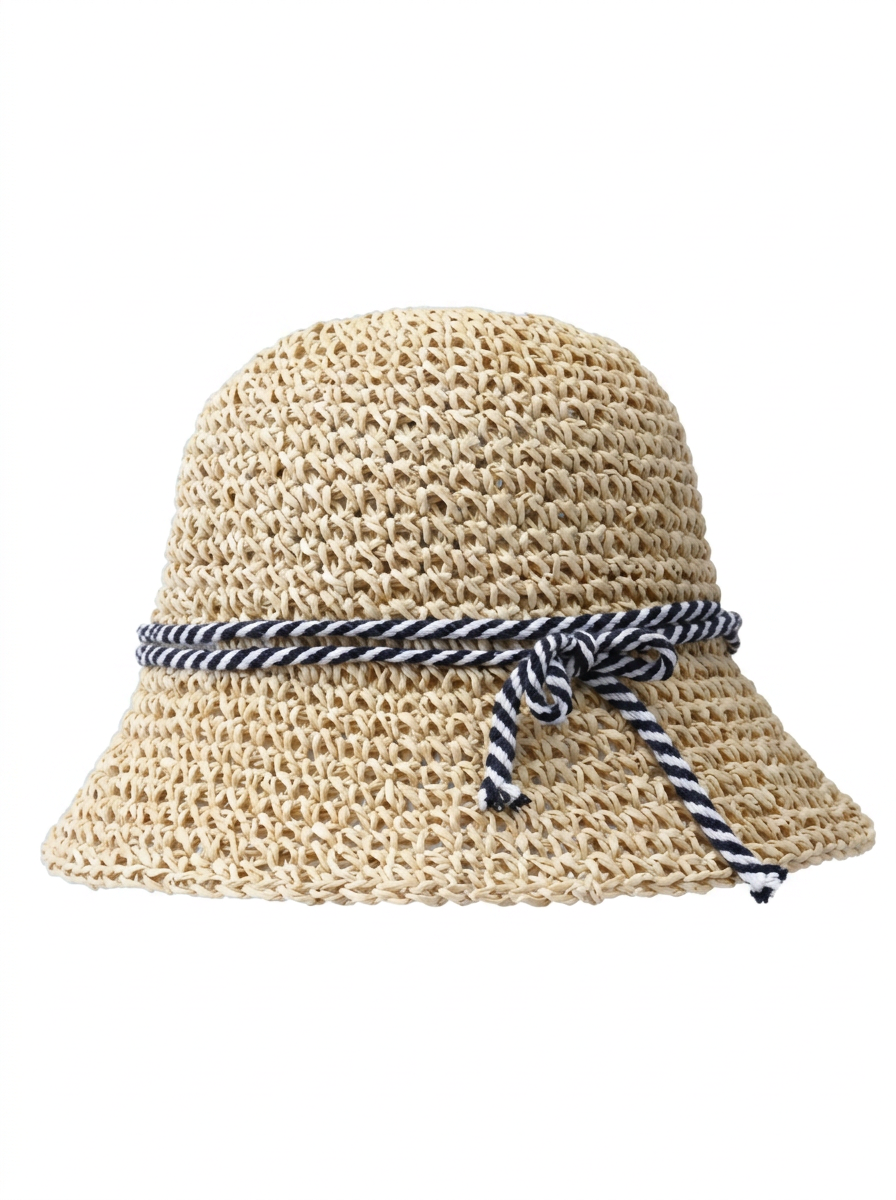 Damen Strohhut mit geflochtenem Design und Kordelzug