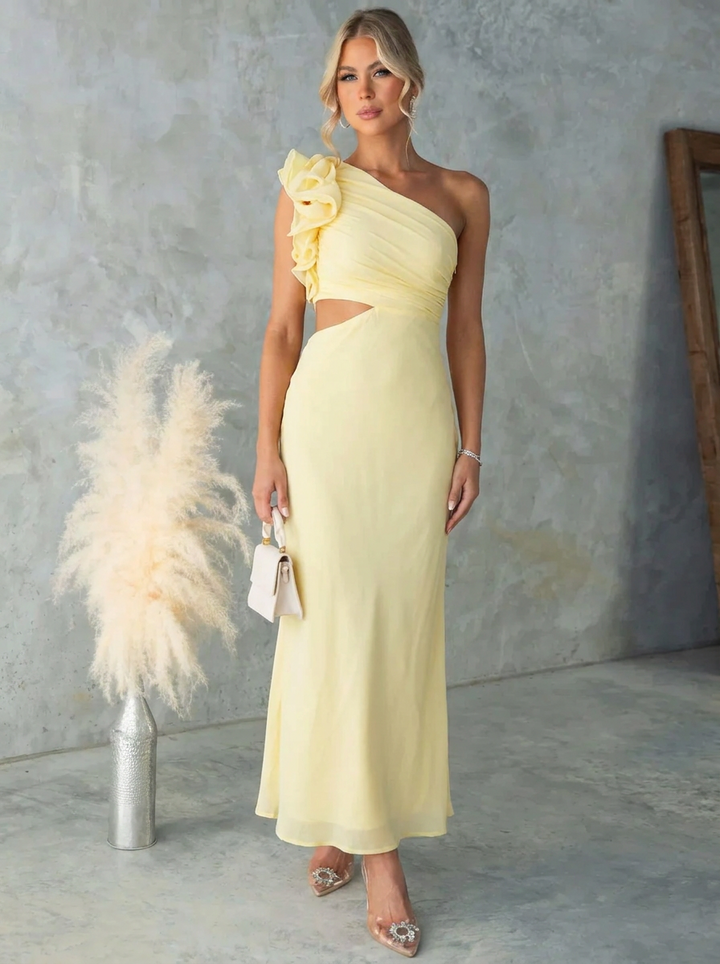 Damen Maxikleid mit einem Schulterträger und Rüsche