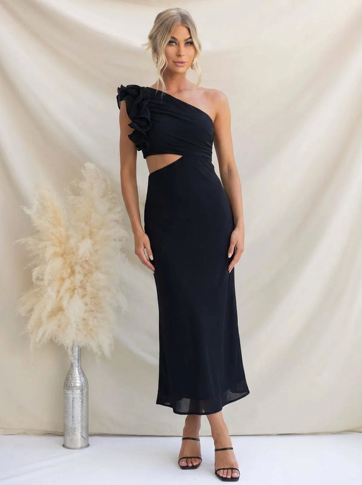 Damen Maxikleid mit einem Schulterträger und Rüsche