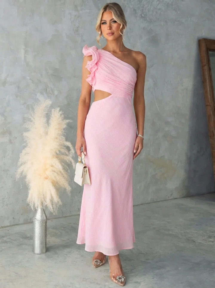 Damen Maxikleid mit einem Schulterträger und Rüsche