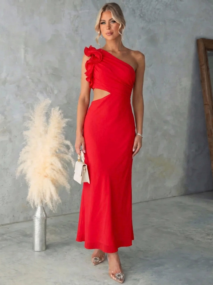 Damen Maxikleid mit einem Schulterträger und Rüsche