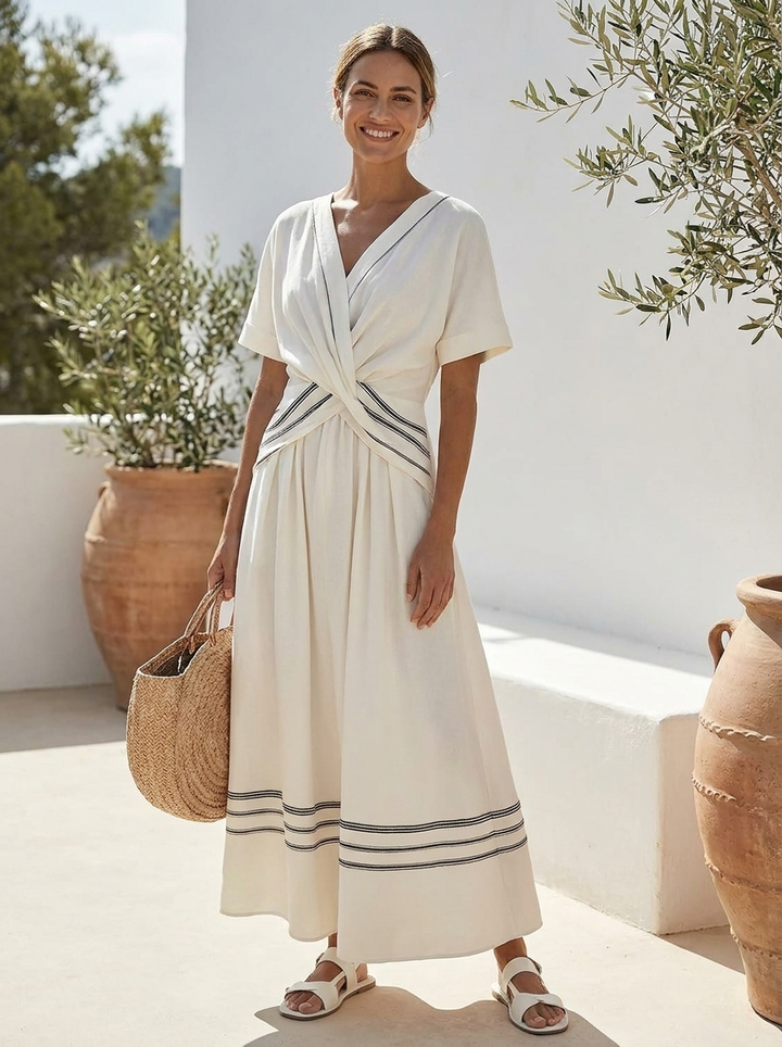 Seren | Short-Sleeve V-Neck Wrap Midi Dress