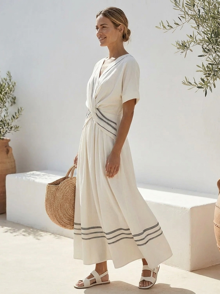 Seren | Short-Sleeve V-Neck Wrap Midi Dress