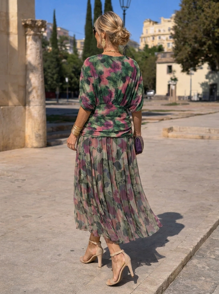 Vestido maxi elegante para festas com decote em V