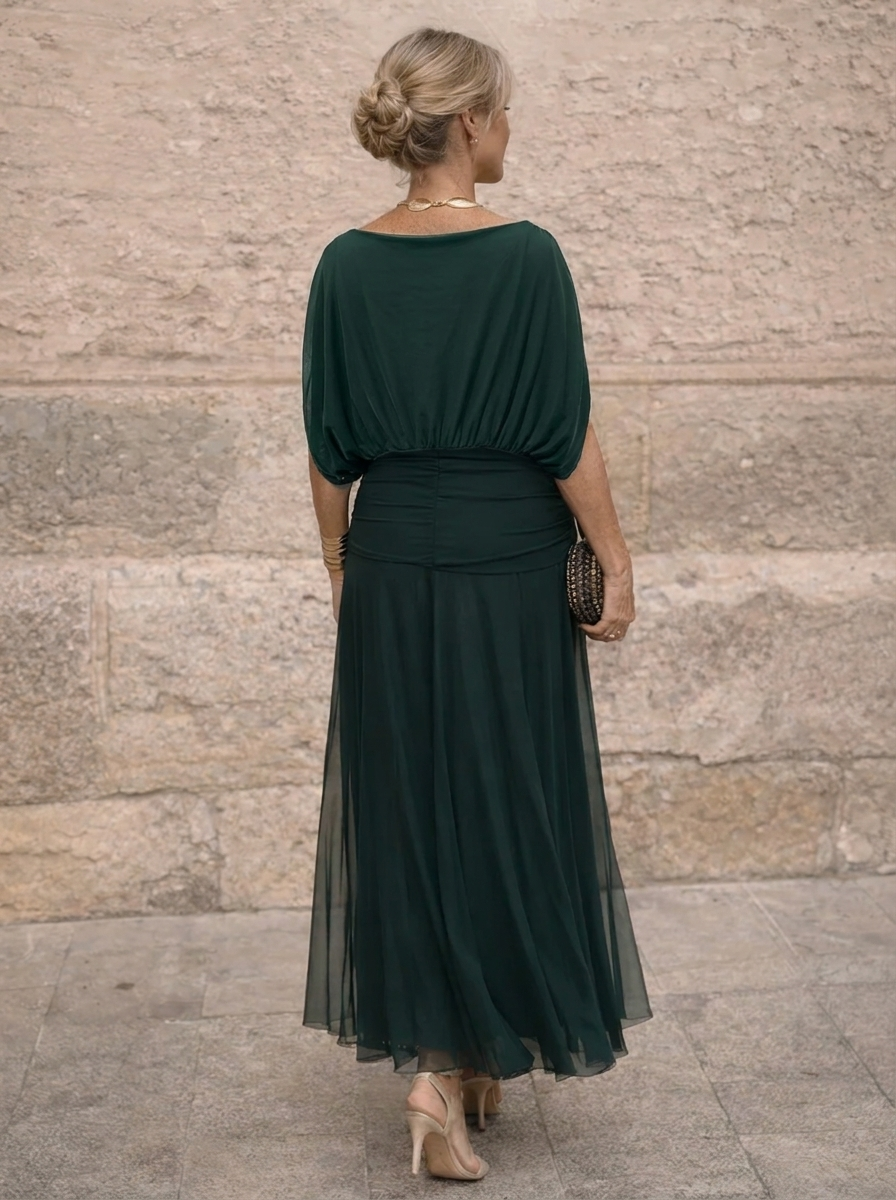 Vestido maxi elegante para festas com decote em V