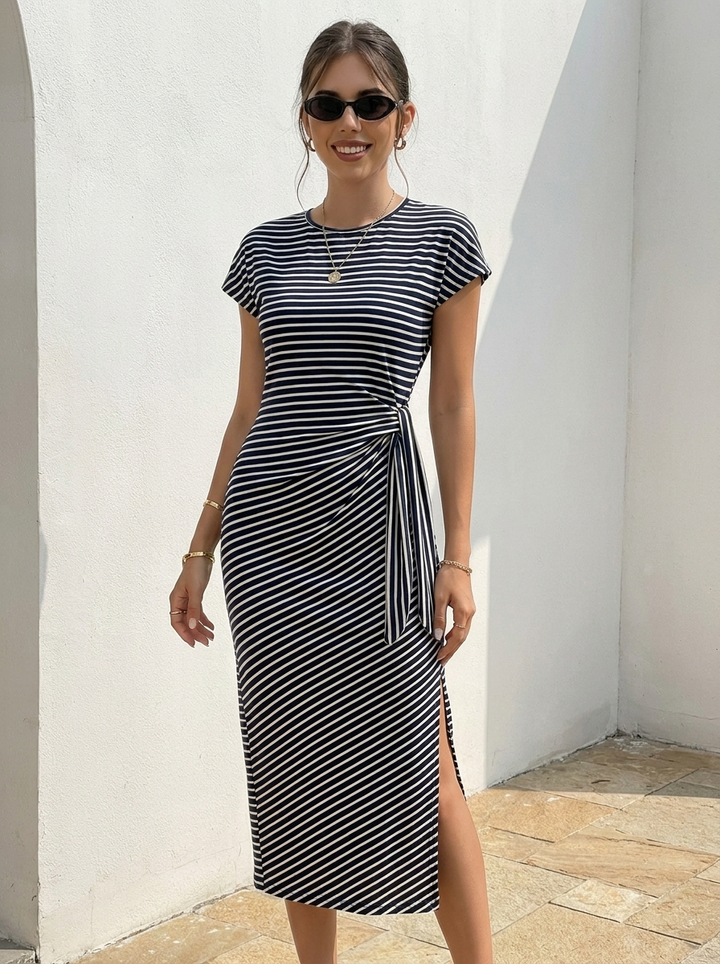 Bénanique™️ Gestreiftes Midi-Kleid - Lässiger Stil