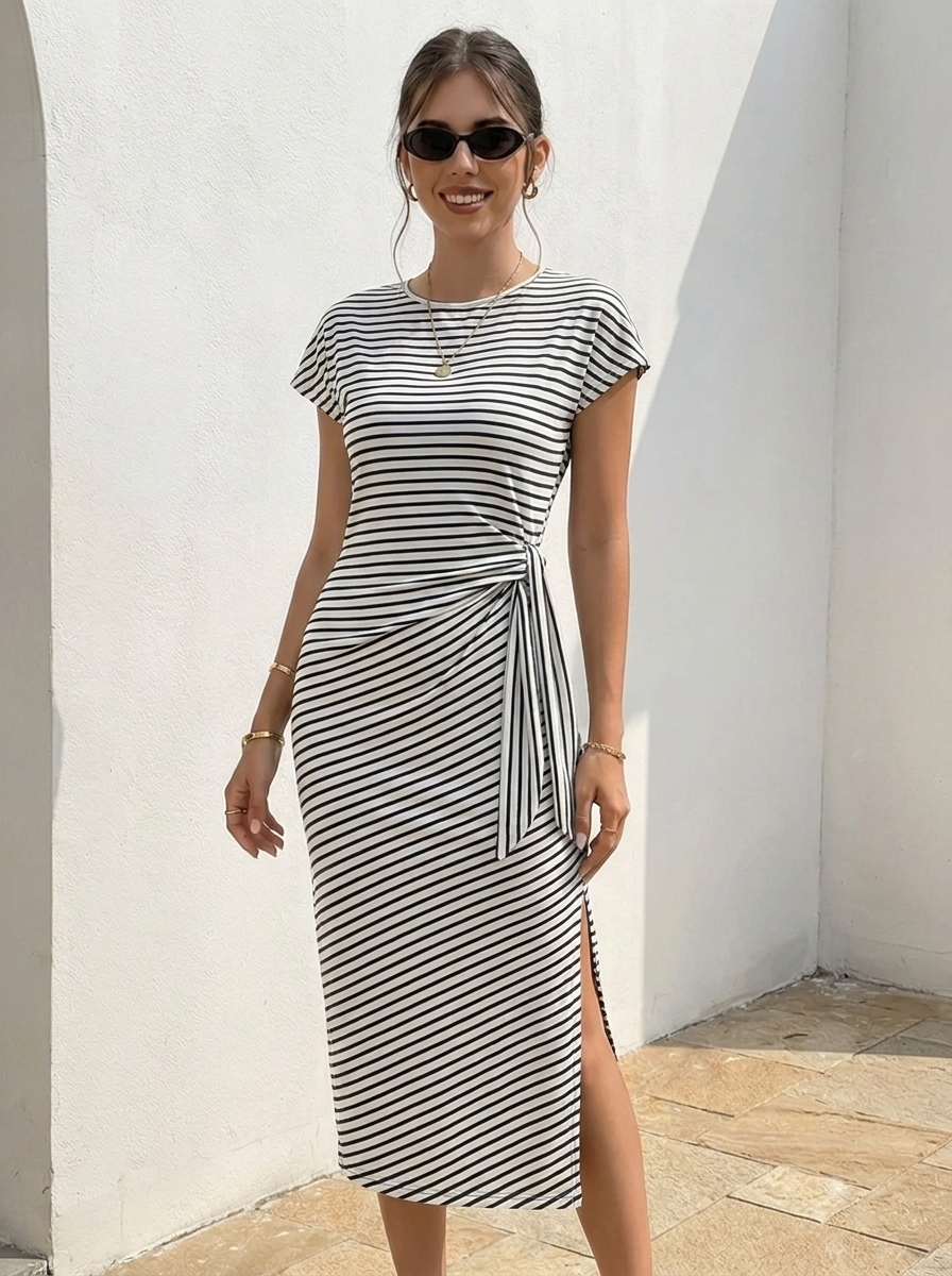 Bénanique™️ Gestreiftes Midi-Kleid - Lässiger Stil