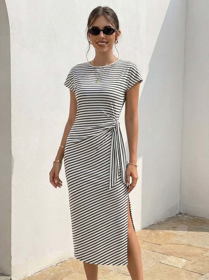 Bénanique™️ Gestreiftes Midi-Kleid - Lässiger Stil