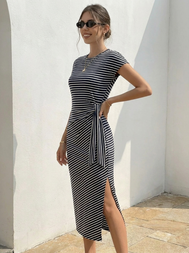 Bénanique™️ Gestreiftes Midi-Kleid - Lässiger Stil