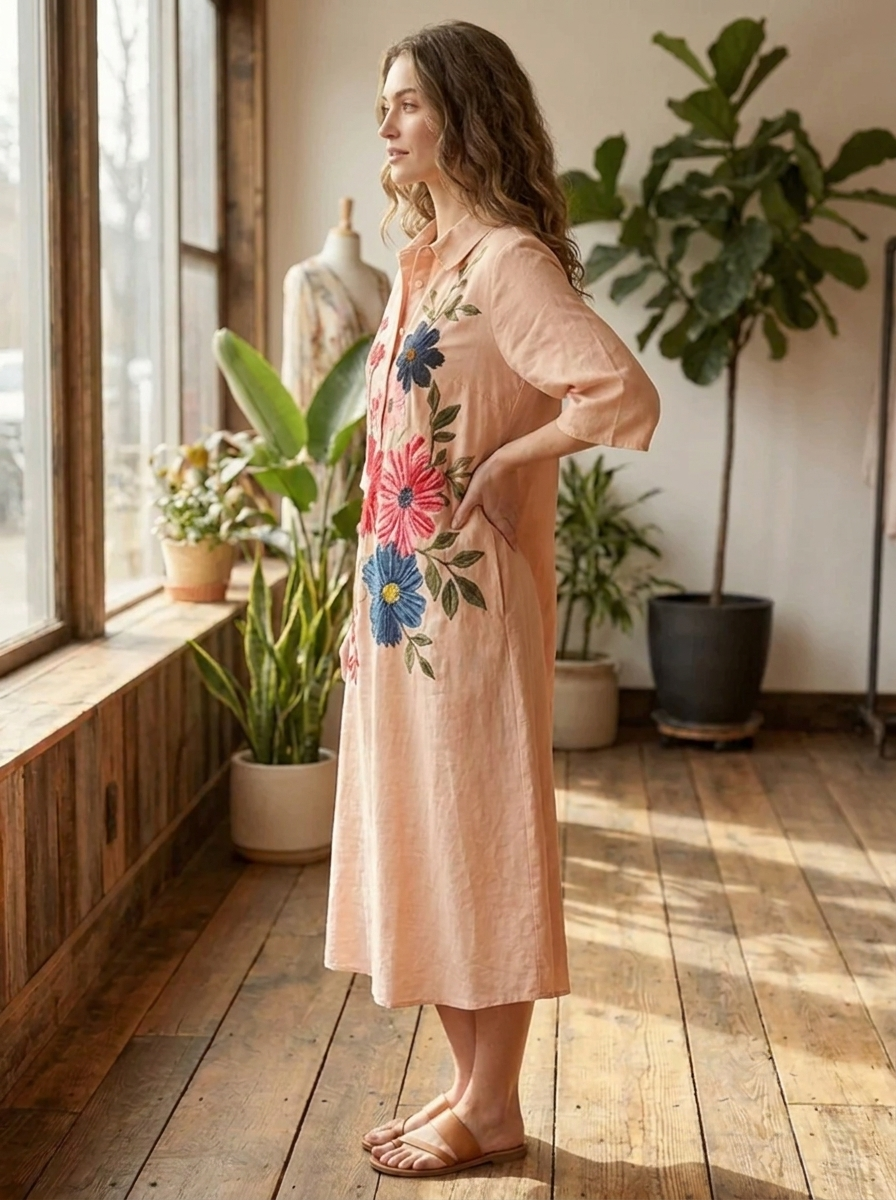 Sofia - Vintage Kleid Aus Botanischer Spitze Mit Taschen