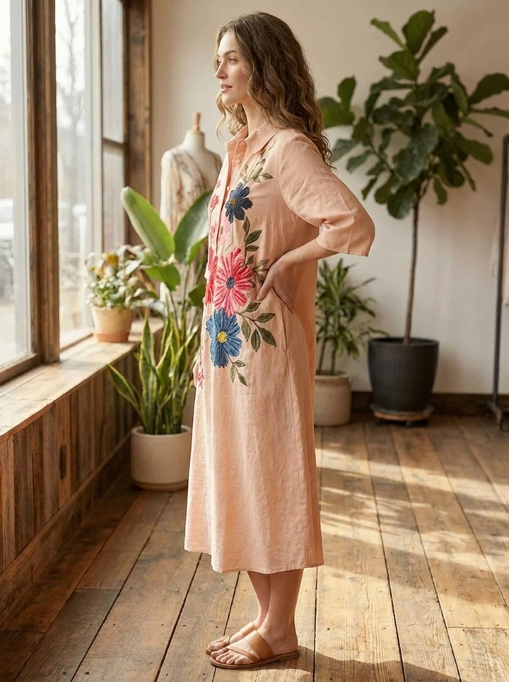 Sofia - Vintage Kleid Aus Botanischer Spitze Mit Taschen