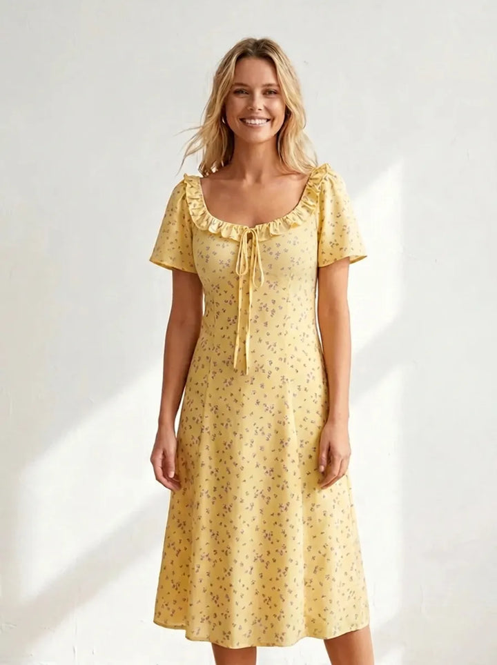 Diana | vestido midi floral para mujer con escote en V y mangas cortas