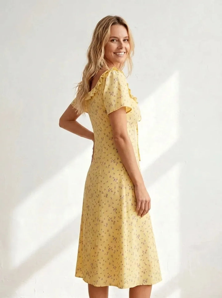 Diana | vestido midi floral para mujer con escote en V y mangas cortas
